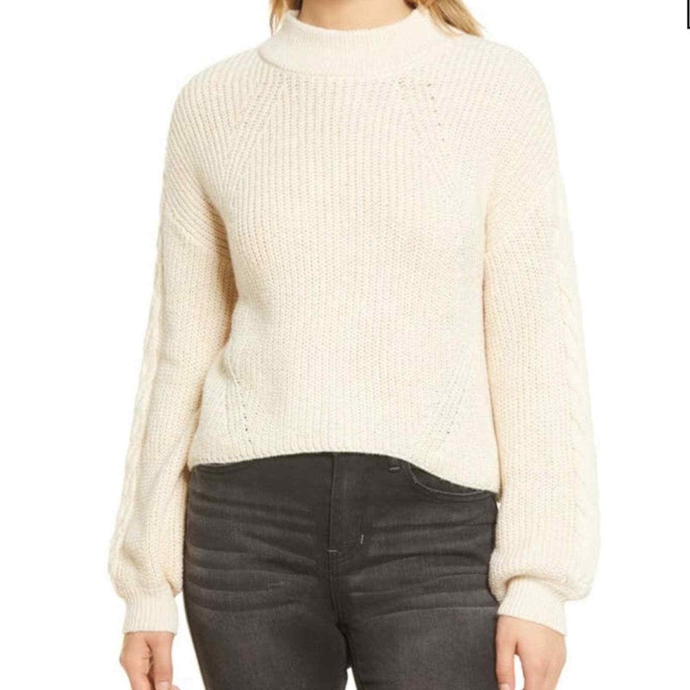 BP. Cable Knit Balloon Sleeve Sweater Beige Long Sleeve Sz‎ Large L NWT